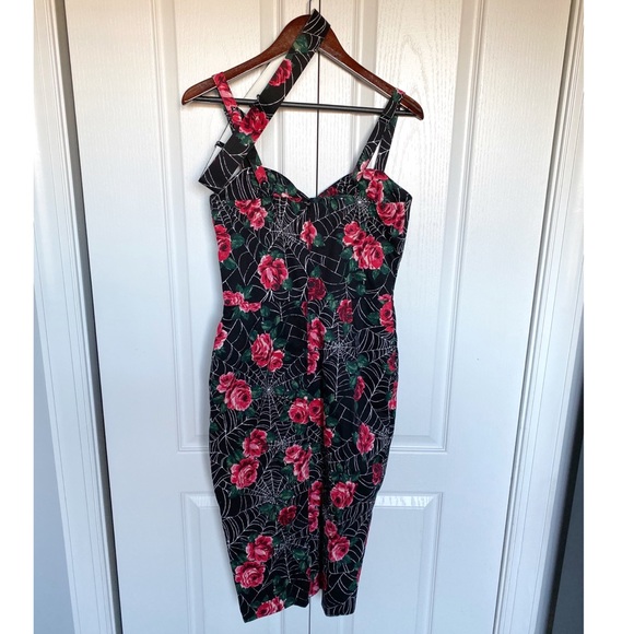 * SOLD* Vixen by Micheline Pitt spiderweb rose wiggle dress Large rockabilly - Picture 2 of 3